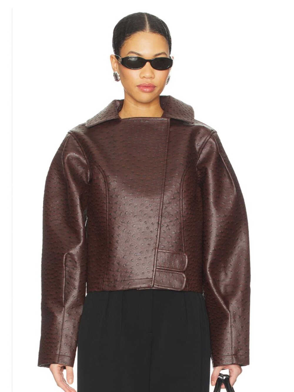 NEW Yellow The Label Oliver Ostrich Jacket in Mahogany Brown Leather Bomber Coat